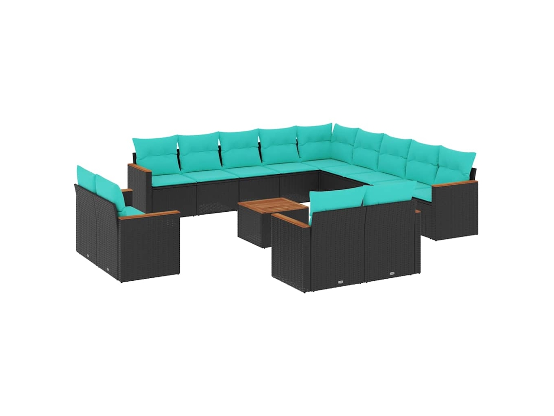 Maison Exclusive - Conjunto De Sofá De Jardín De 14 Piezas Con Cojines, De Poliratán Negro