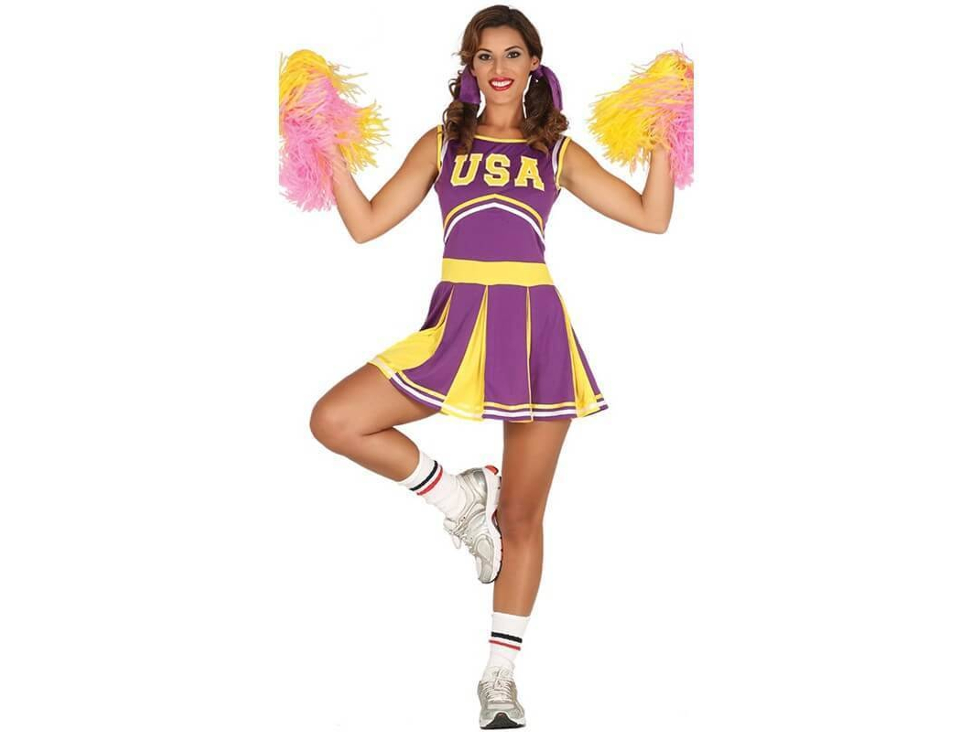 Disfraz de Mujer DISFRAZZES Cheerleader Usa Morado Y Amarillo (Talla: L)