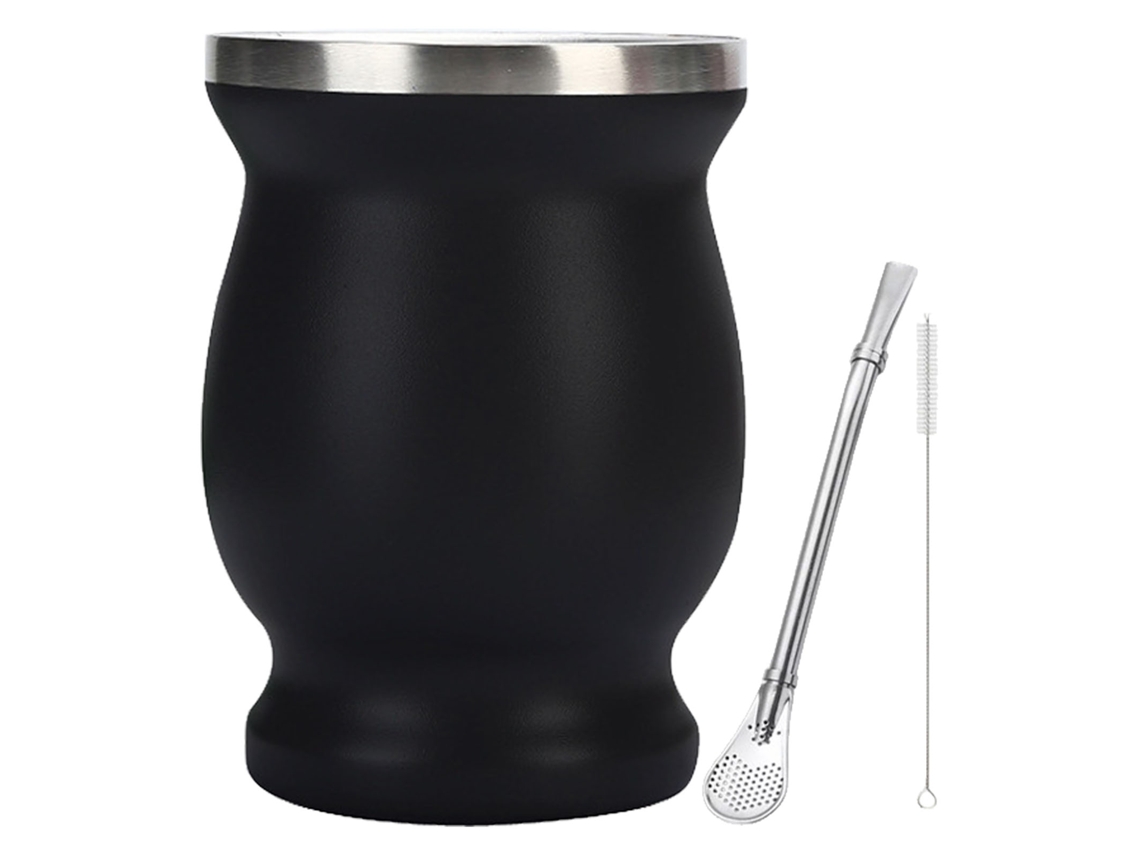 MEOIRUERY Vaso de Acero Inoxidable 304 con Aislamiento al Vacío, 8oz, Doble Capa, con Bombilla y Cepillo