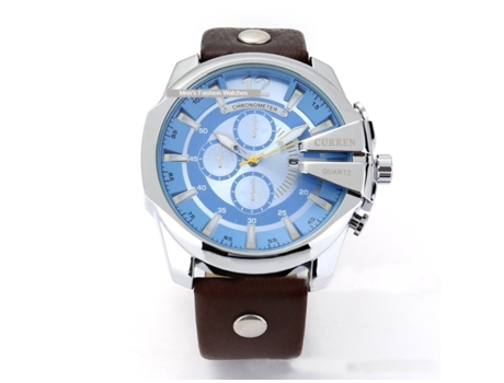 Relojes para hombre Relojes de pulsera con correa de cuero Reloj con calendario de cuarzo resistente al agua para hombres Concha blanca azul VEANXIN