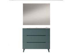 Mueble de baño con Lavabo, Espejo y Aplique LED BOREAL 80x45 cm acabado Azul Oceano mate 3 cajones con patas
