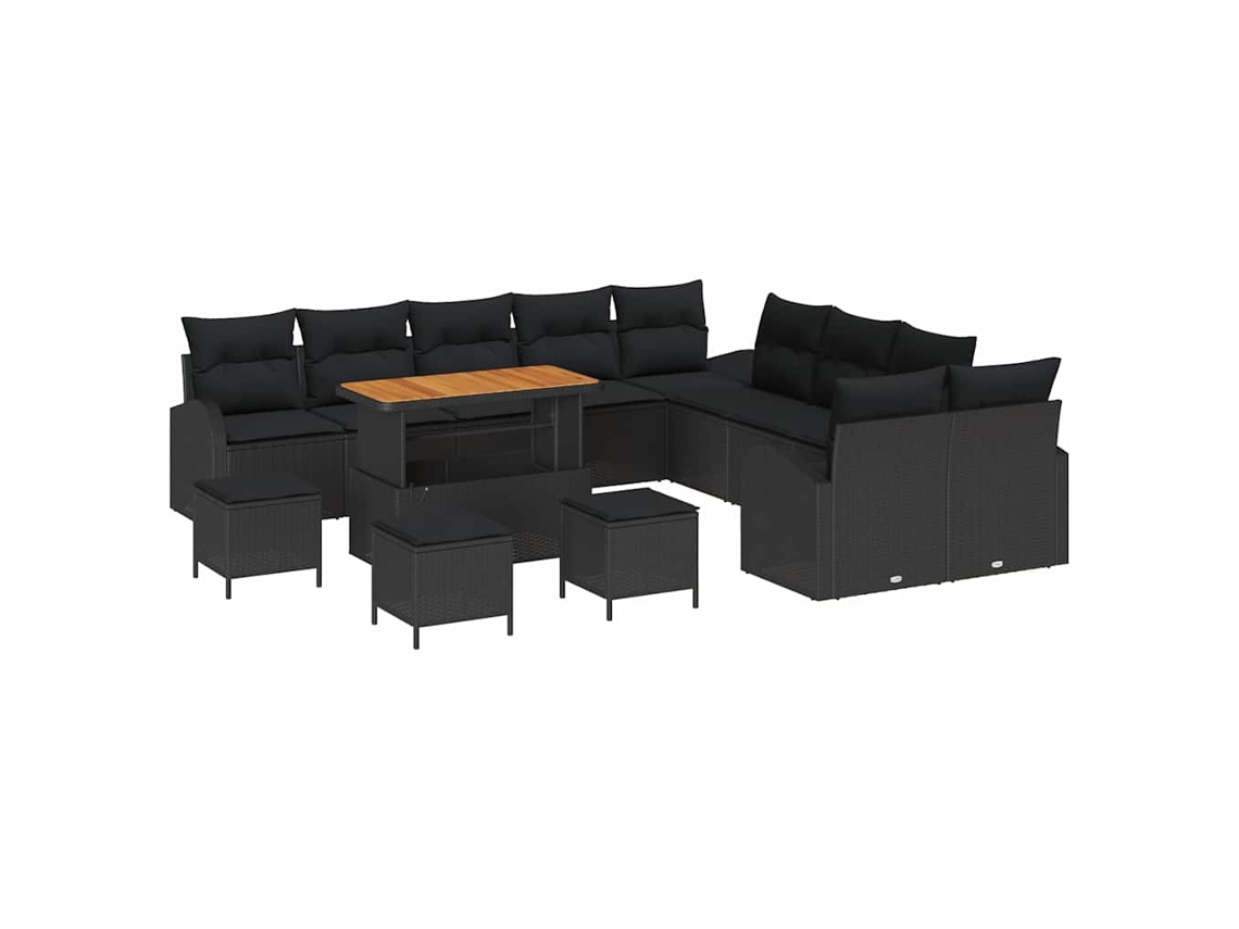 Maison Exclusive - Conjunto De Sofás De Jardín 14 Pcs Negro Ratán Sintético