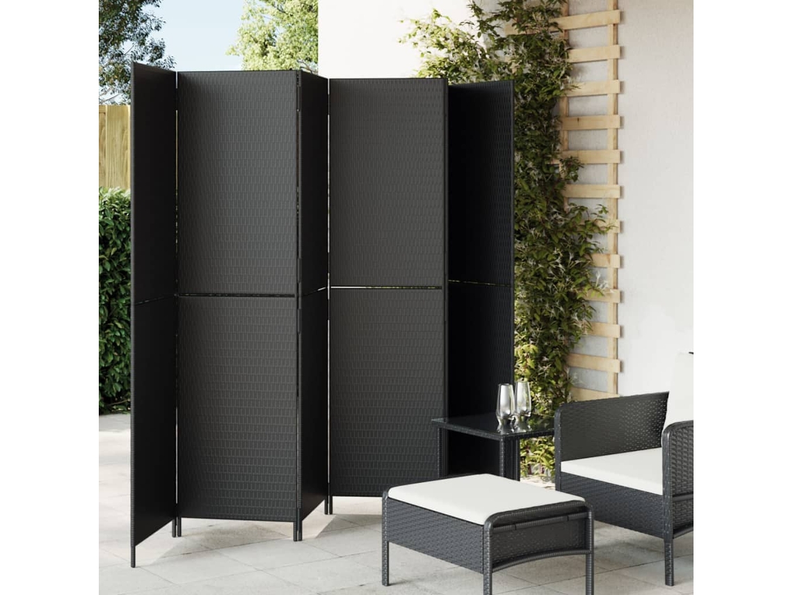 Biombo De 6 Paneles Ratán Sintético Negro
