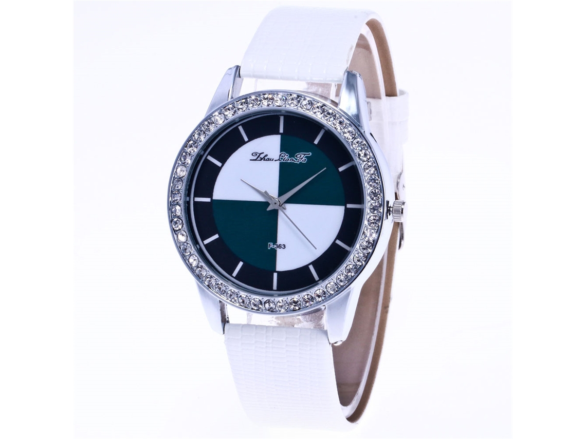 Reloj De Pulsera Analógico De Cuarzo Con Correa Redonda De Poliuretano Y Decoración De Gema Blanca.