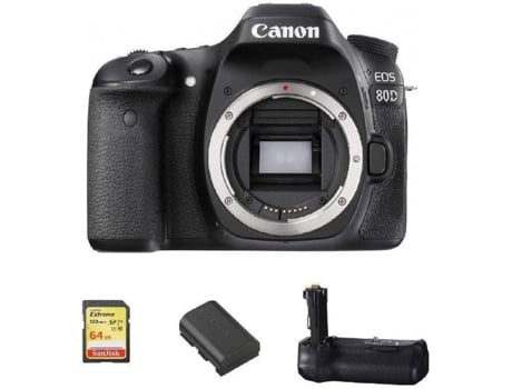 Cámara Reflex CANON EOS 80D + Tarjeta SD 64GB + Batería LP-E6N + Empuñadura de Batería BG-E14 (APS-C)