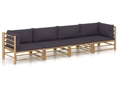 Conjunto 4 de muebles de jardín VIDAXL bambú y cojines gris oscuro