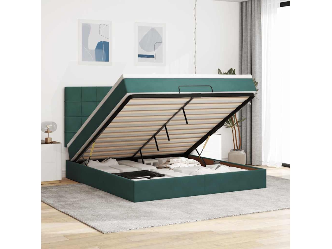 Estructura De Cama Otomana Colchones Terciopelo Verde Oscuro