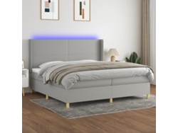 Cama Box Spring Con Colchón Tela Y Led Gris Claro 200x200 Cm