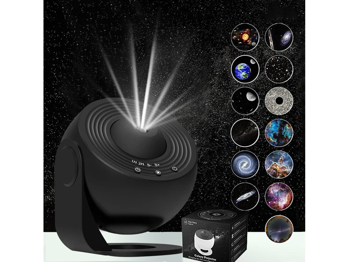 Proyector Galaxy Con 13 Discos Planetarios, Rotación De 180°, Luz Nocturna Estrellada Para Dormitorio Infantil. Negro. Czhhmart