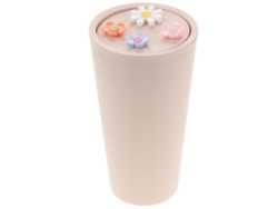 Papelera Compacta Beige Para Coche Con Estampado Floral Y Mini Soporte.