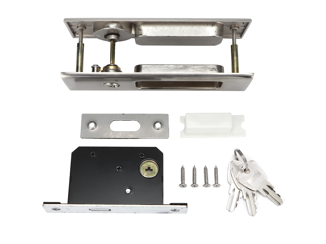 Juego De Pestillo Para Puerta Corredera De Aleación De Zinc Plateado Cepillado Con Manivela Para Armario De Baño