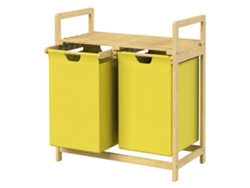 ML-DESIGN amarillo cesto de la ropa 2x30 litros con dos bolsas de ropa extensibles de madera de bambú