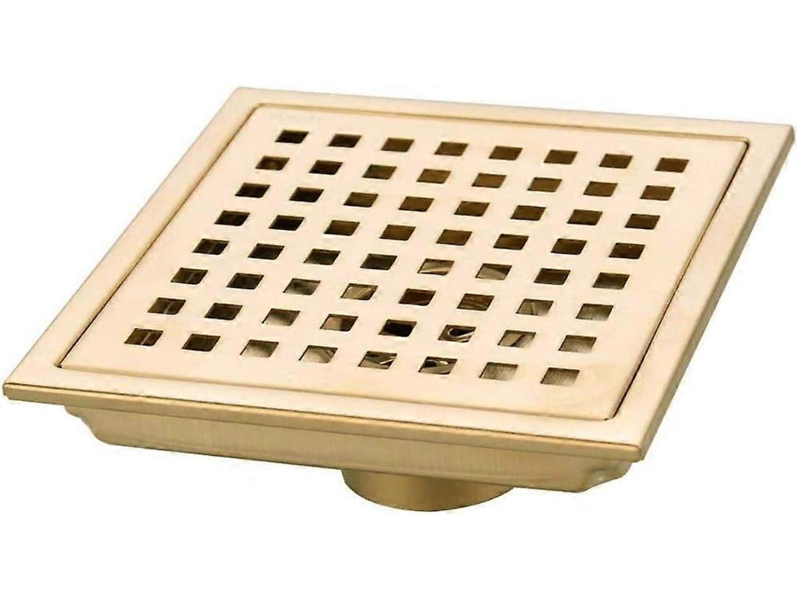 Desagüe De Ducha De Acero Inoxidable 304 De 15x15cm Con Diseño Antibloqueo Y Antihuella, Acabado Dorado Brushed Para Baño Cocina Garage
