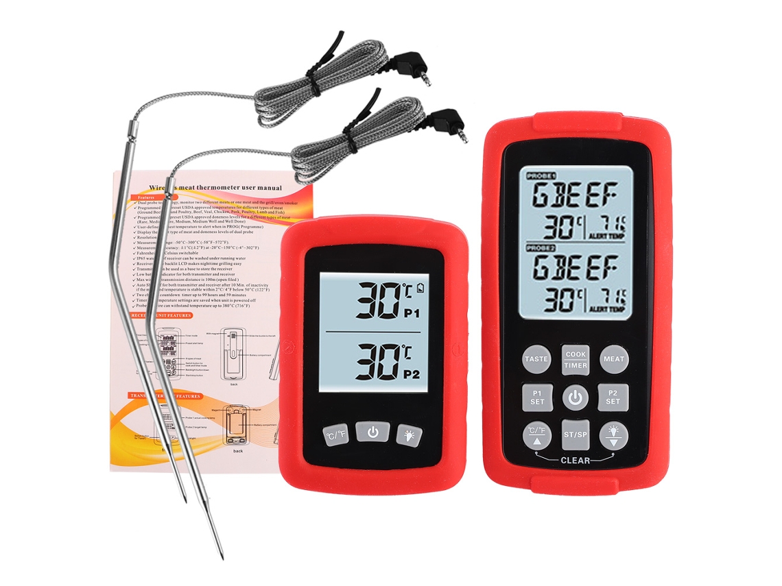 MEOIRUERY Termómetro Inalámbrico Digital con Doble Sonda para Cocina, Barbacoa y Horno de Humo