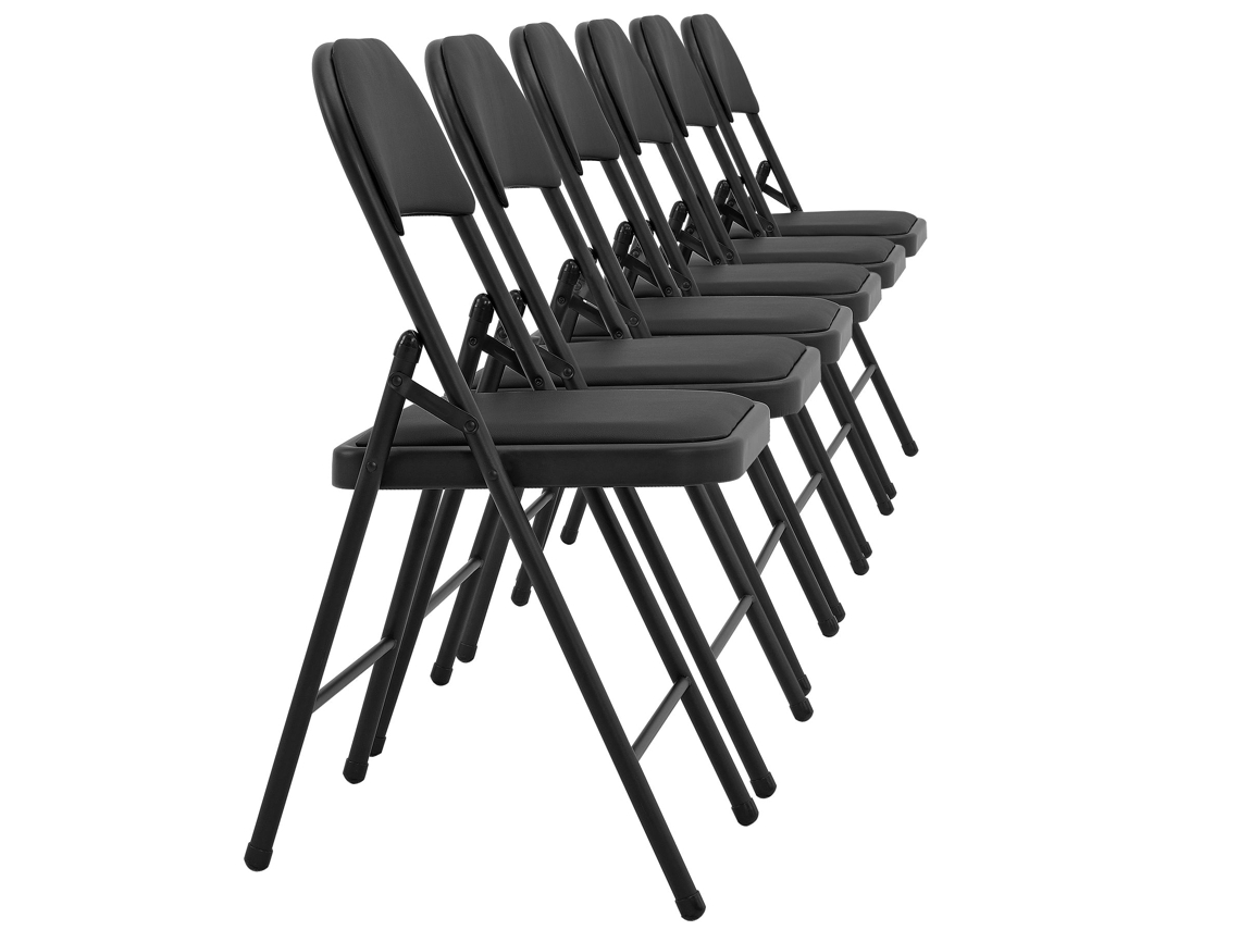 Conjunto de 6 Cadeiras de Escritório Dobrável Couro Sintético Preto Metal 46x80x50Cm 030005807 MOBIKASA