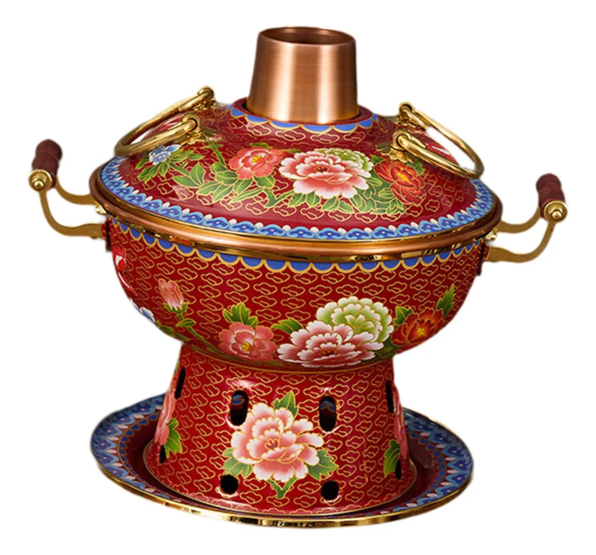 Olla caliente de cobre antigua de Pekín, olla roja Shabu Shabuvayotoy