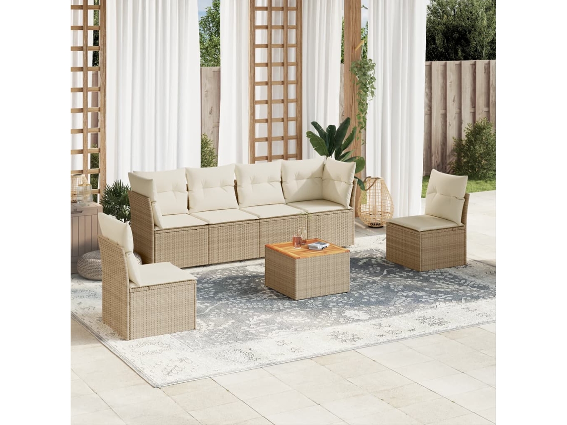 Conjunto de sofá de jardín de 7 piezas con cojines, mimbre sintético beige, Dkd Home Decor