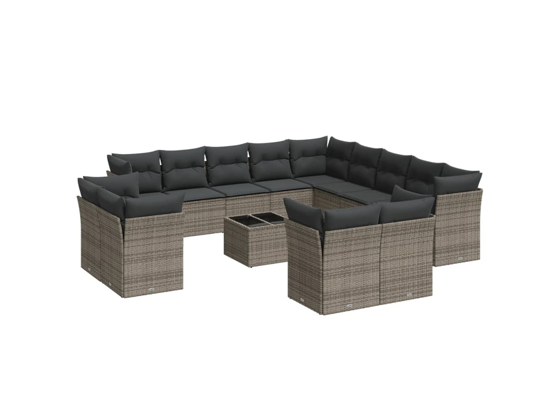 Maison Exclusive - Set De Sofás De Jardín 14 Pzas Con Cojines Ratán Sintético Gris