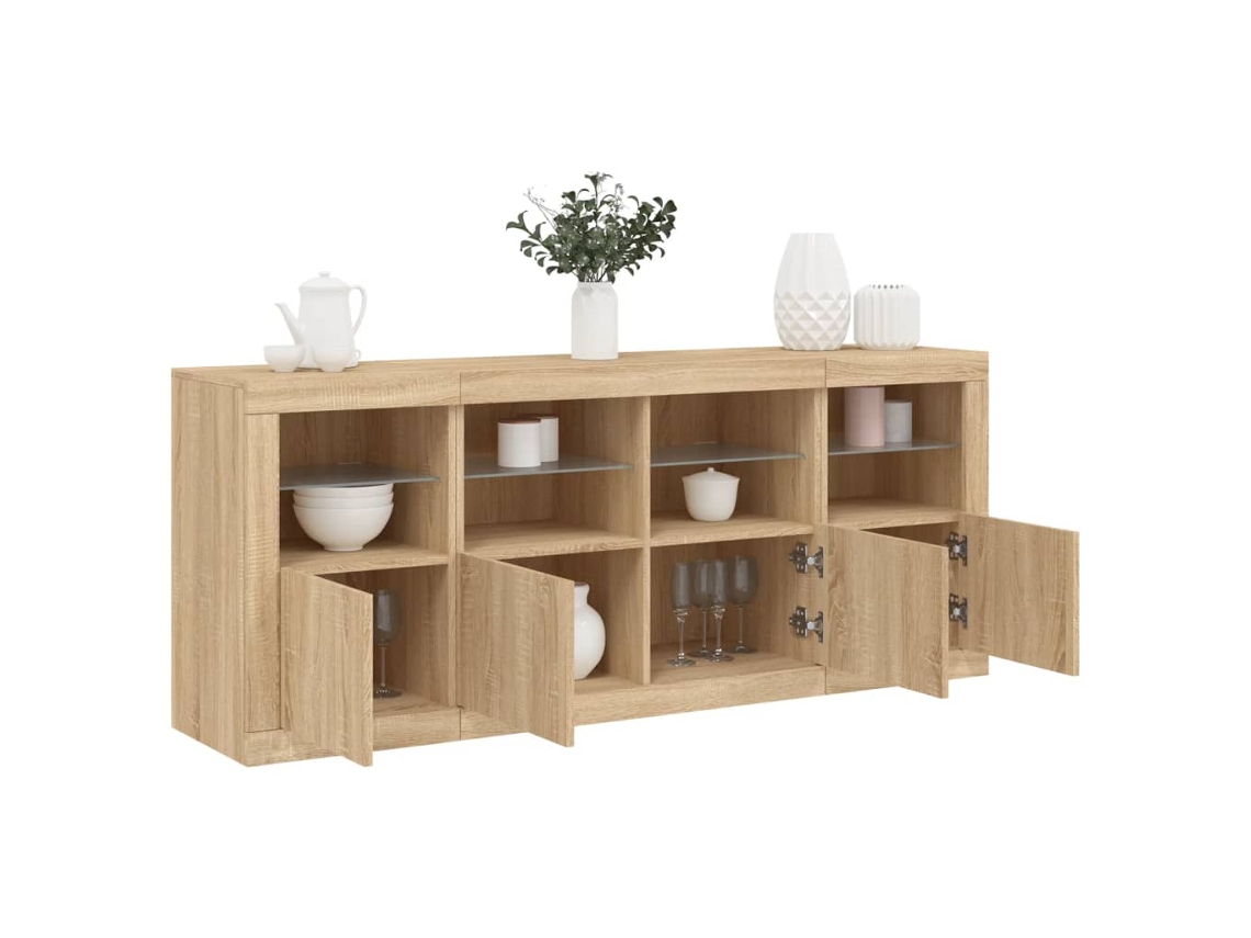 Aparador Con Luces Led Roble Sonoma 163x37x67 Cm