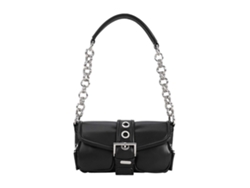Bolso de hombro para mujer con cadena, moderno, color liso, piel sintética, bolso de brazo para mujer, negro