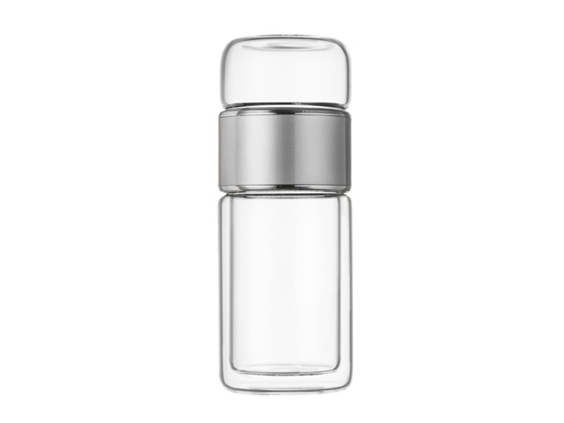 Botella de té 2026 con infusor, 420 ml, vidrio de doble capa, acero inoxidable 304, a prueba de fugas, ideal para la oficina, viajes y el hogar.