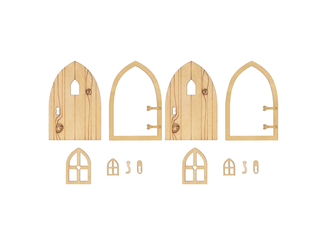 2 Conjuntos Puerta Y Ventana De Madera Para Casita De Muñecas Jardín Campestre 1:12 Accesorios Decorativos