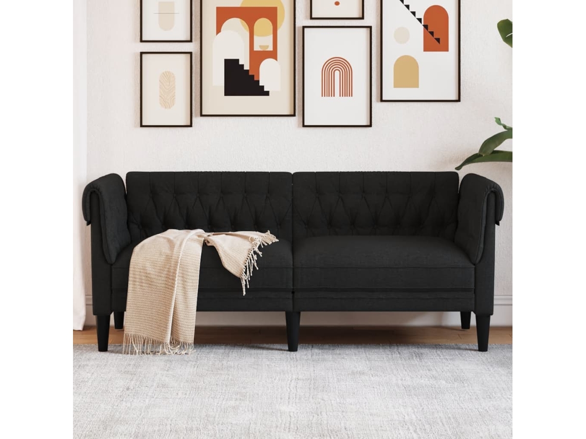 Sofá Chesterfield De 2 Plazas Tela Negro