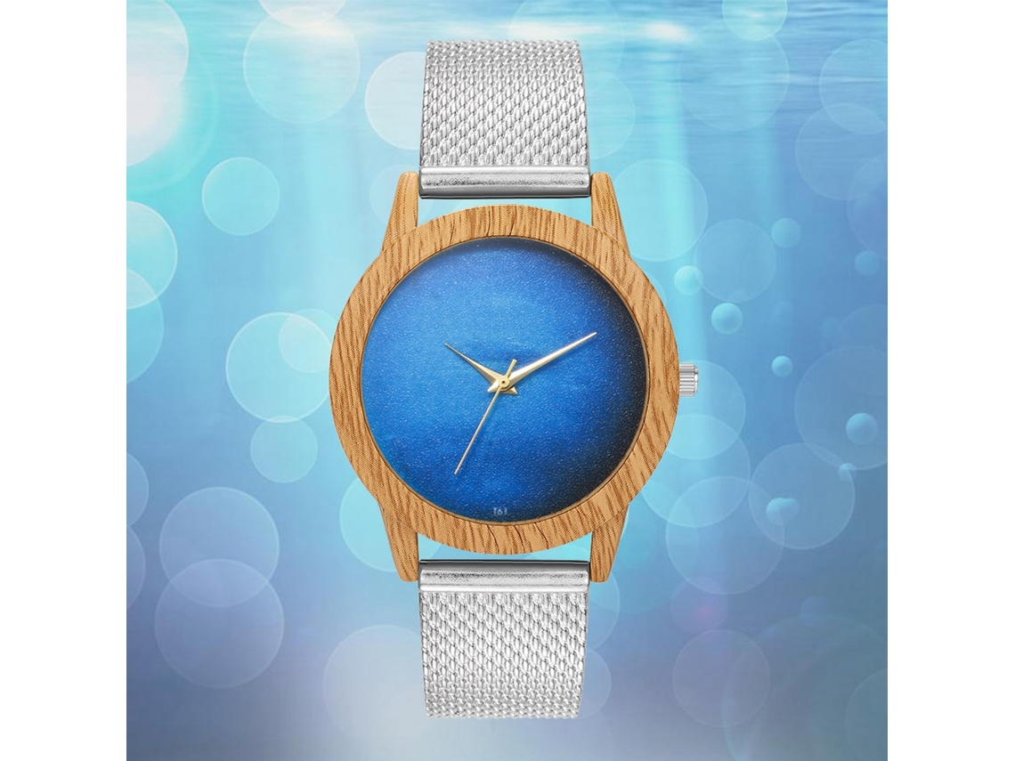 Reloj De Pulsera Analógico De Cuarzo Con Correa De Malla Azul Plata Zhoulianfa