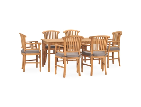 Conjunto 7 de comedor de jardín VIDAXL teca maciza y cojines