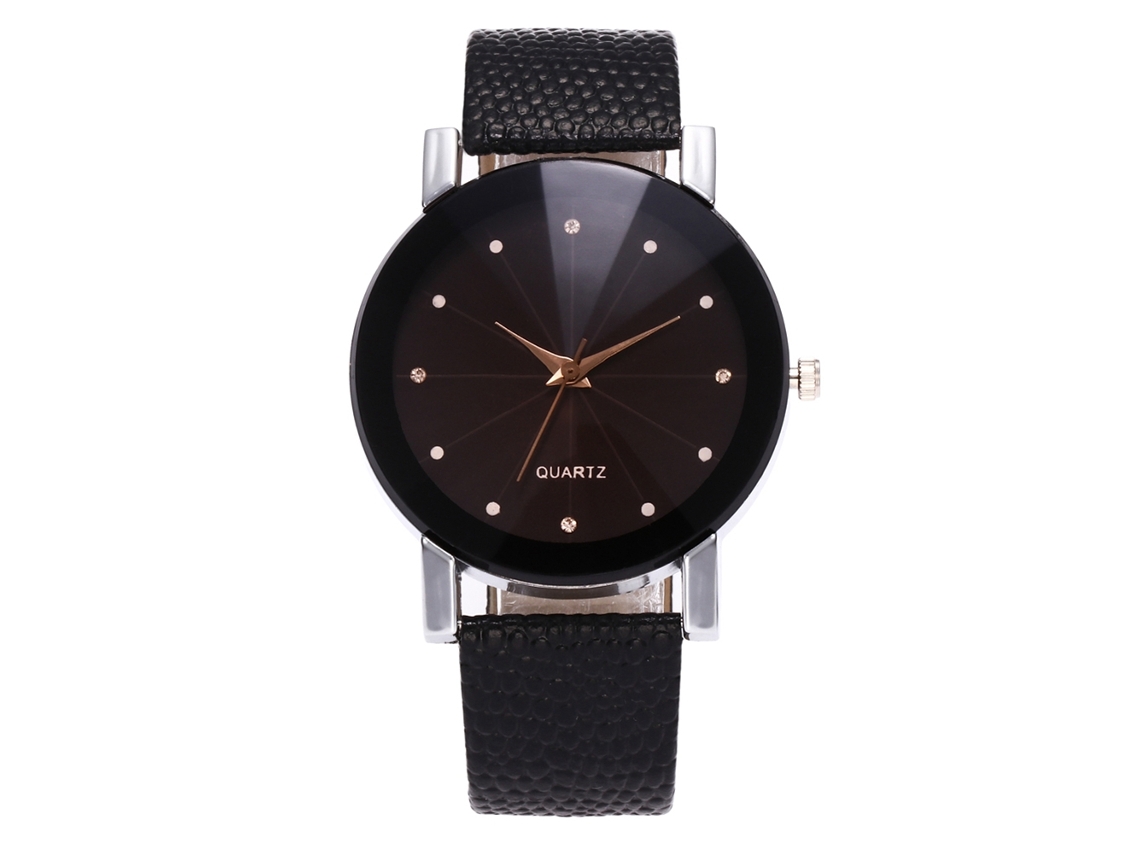Reloj De Pulsera De Cuarzo Para Parejas Con Correa De Piel Sintética, Estilo Sencillo, Esfera Redonda Negra.
