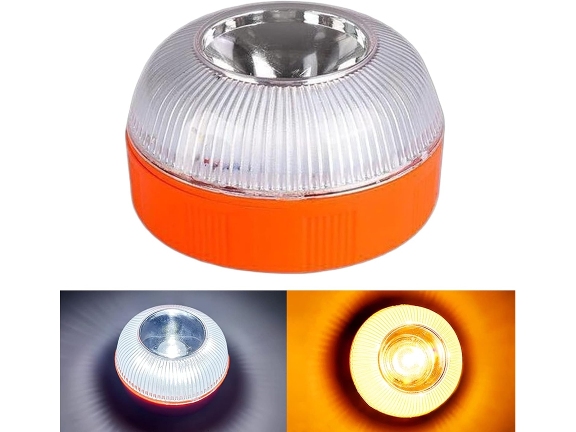 Lámpara de emergencia V16 Luz de advertencia LED recargable USB con base magnética, luz amarilla y blanca para coche, motocicleta y camping