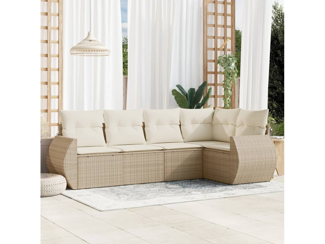 Conjunto de 5 sofás de jardín con cojines de mimbre beige Dkd Home Decor
