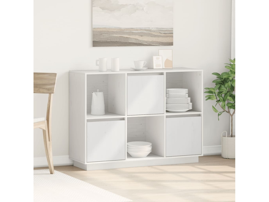 Aparador De Madera Maciza De Pino Blanco 110,5x35x80 Cm