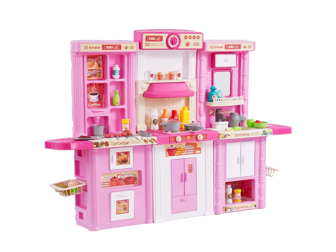 Juego de Cocina Infantil VEVOR, juguete de simulación de cocina, 74 piezas, accesorios, rosa