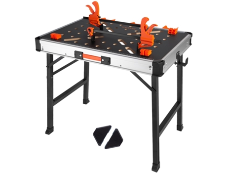 Mesa de trabajo plegable 2 en 1, caballete de 1000 libras y banco de carga con patas de acero, soporte para herramientas con 2 abrazaderas de mader...