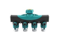 Conector de manguera de 4 vías y 3/4" con válvula de cierre