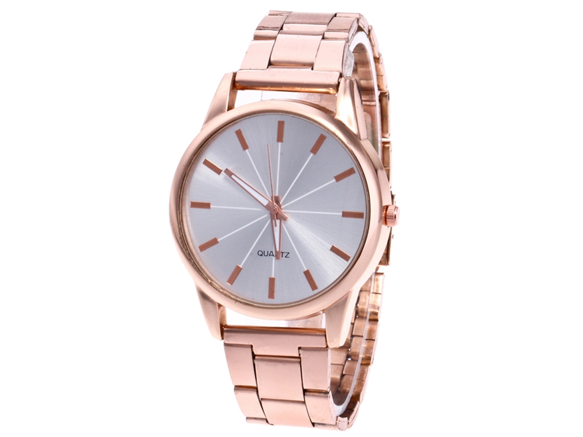 Reloj De Pulsera Unisex De Acero Color Oro Rosa, Estilo Sencillo Con Esfera Graduada.
