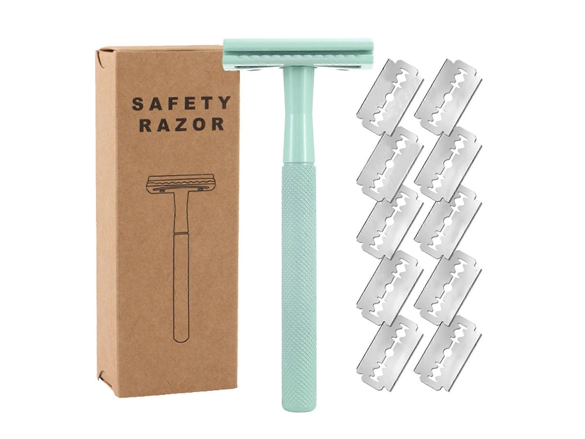 Maquinilla de afeitar de seguridad premium con 10 hojas, manual de metal, para uso doméstico y de viaje, para hombres y mujeres, mango largo antideslizante, Hengjian