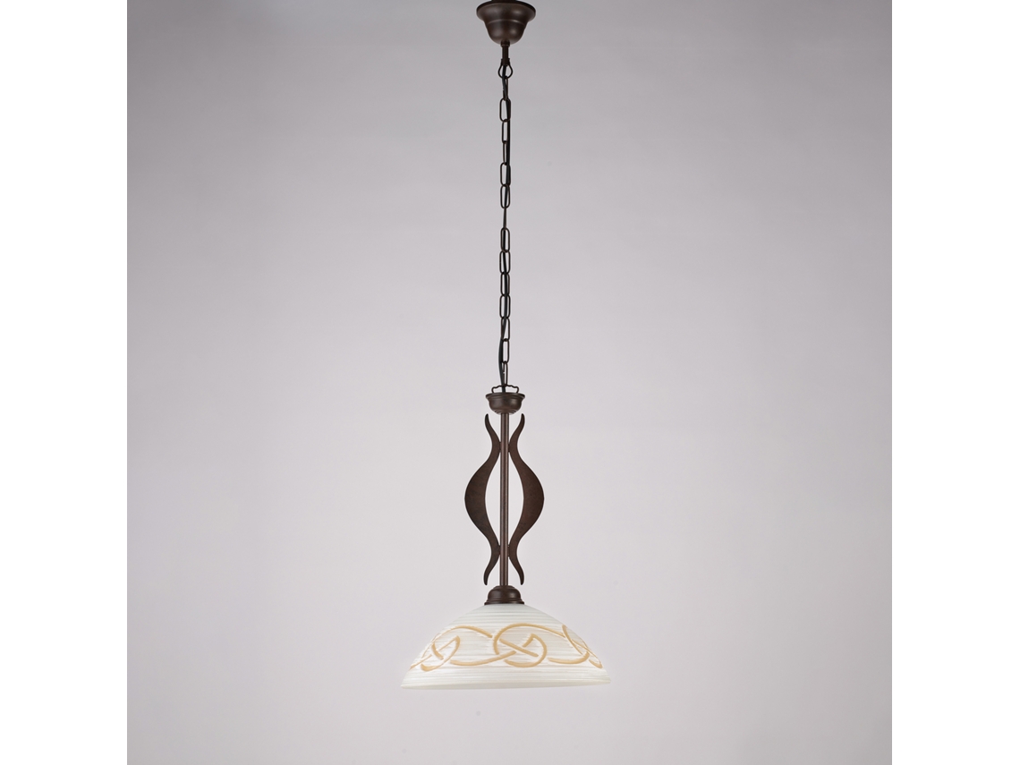 Lámpara de araña Bilbao en hierro negro con efecto óxido Deco y difusor de cristal D. 30 Blanco y ámbar 1 luz 104 Ø30 Belight