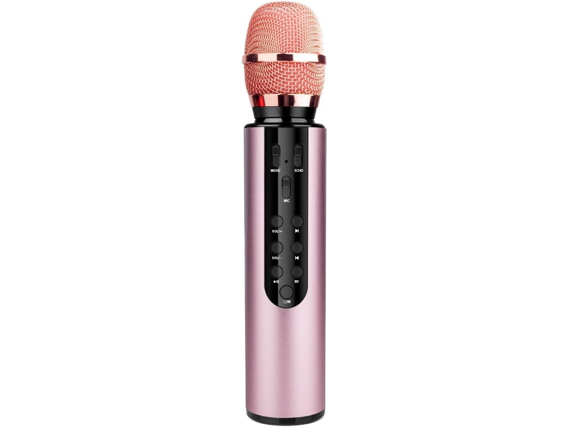 Micrófono Bluetooth con altavoz integrado para karaoke y práctica de canto, color rosa. Sfushos
