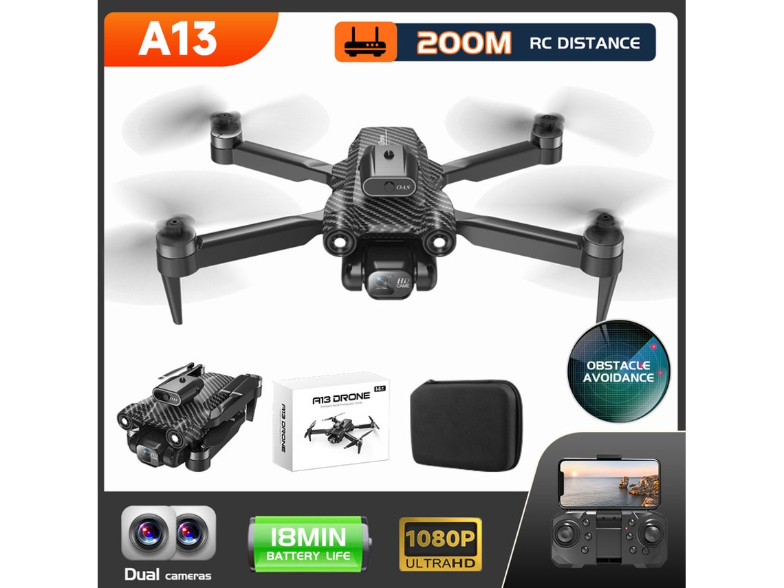 Minidron RC Bestvite A13 (1080p, 18 minutos de duración de la batería, negro)