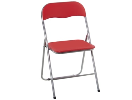 Silla Plegable Metal Roja, Asiento Polipiel Acolchado