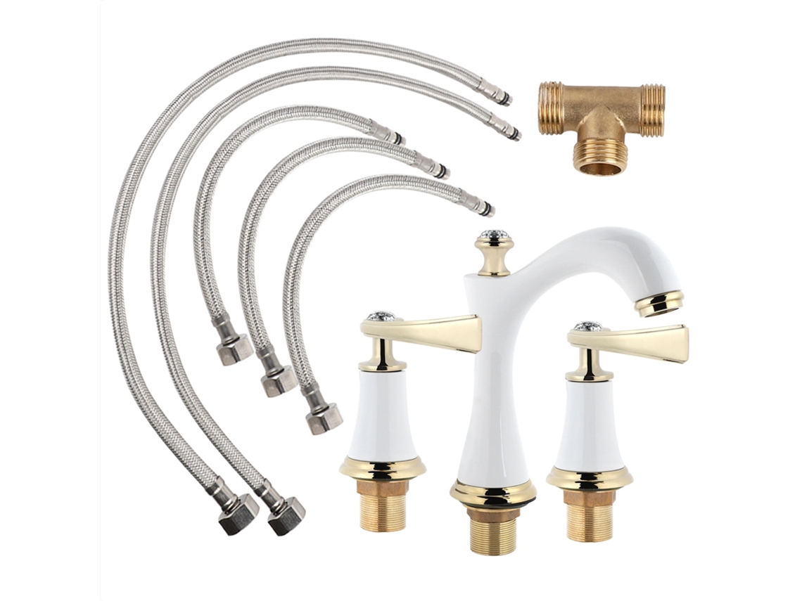 Grifo de lavabo de cobre para baño, dorado y blanco