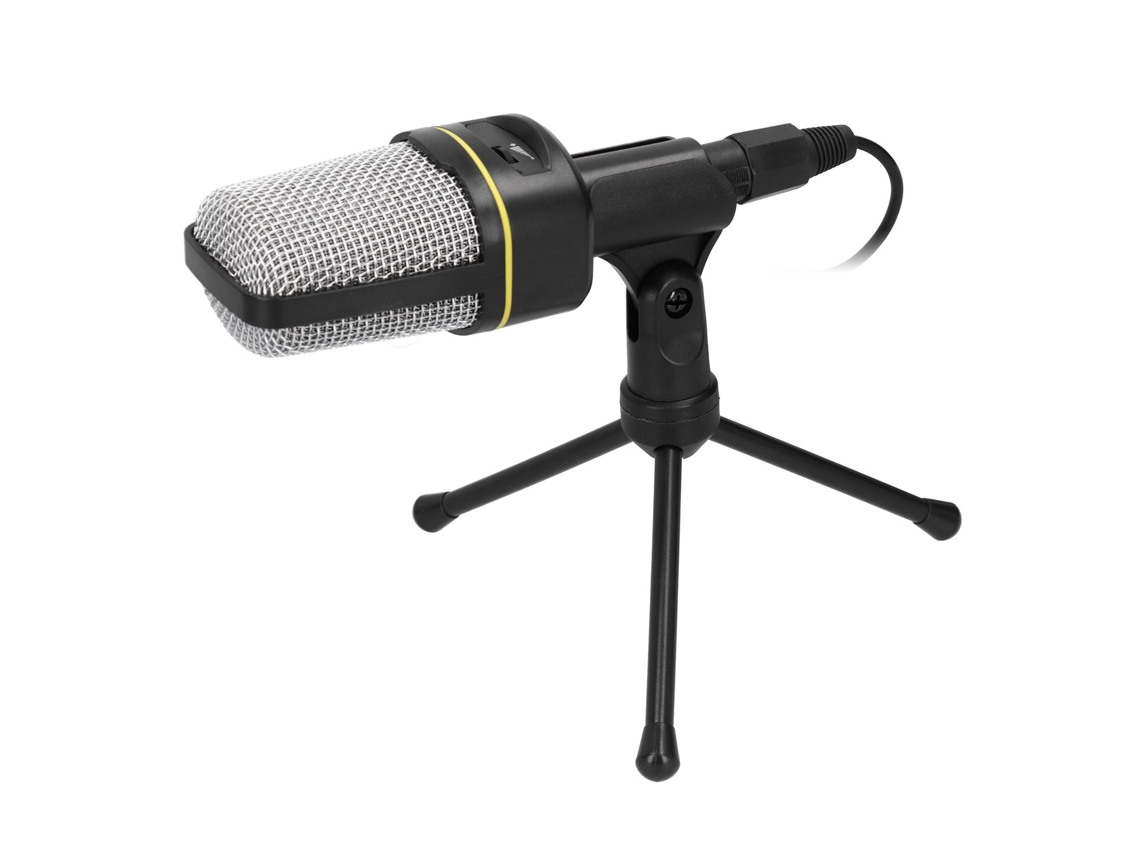 Micrófono De Condensador Negro Para Grabación De Estudio Con Trípode De Sobremesa Portátil Y Puerto De Audio De 3,5 Mm.