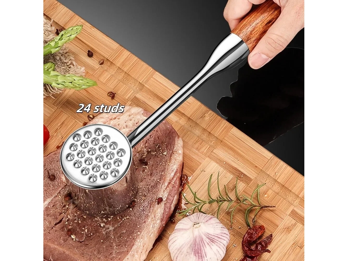 Plataipree Martillo Carne Acero Inoxidable Doble Cara Mango Palisandro Cocina Ablandar Golpear Res Pollo Cerdo