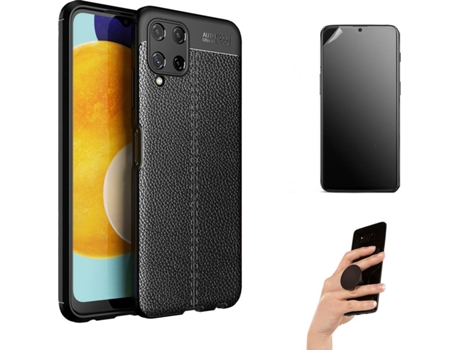 Carcasa + Protector + Popsocket Samsung M22 4G Rugged Leather Negro BD-HF&LC