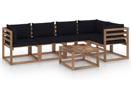 Conjunto 6 Muebles de jardín de palets VIDAXL con cojines madera impregnada