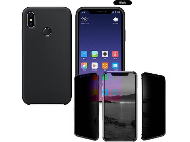 Kit Carcasa y Protector de Cristal Privacy Xiaomi Mi 8 Lite Silicona Negro