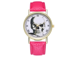 Reloj De Muñeca Casual Con Calavera Y Números Romanos Correa De Cuero Pu Rojo Rosa