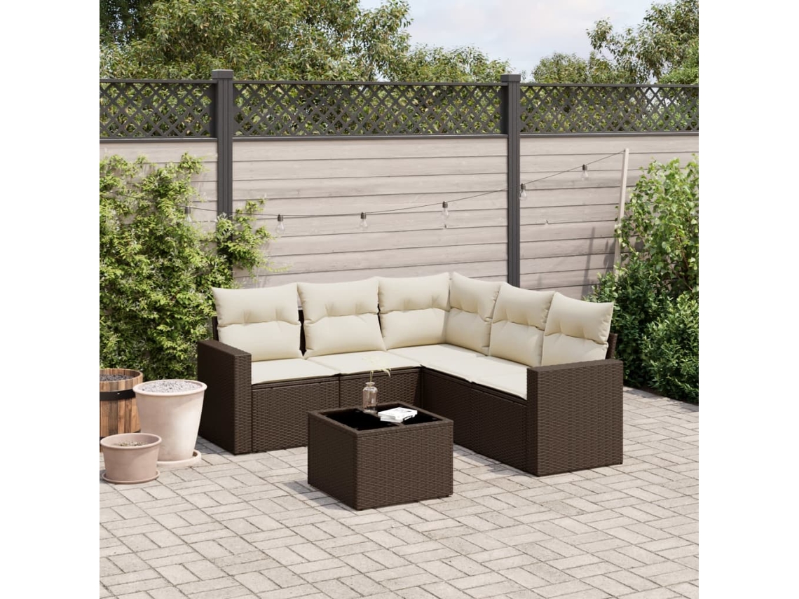 Conjunto de sofá de jardín de 6 piezas con cojines de mimbre sintético marrón de DKD Home Decor